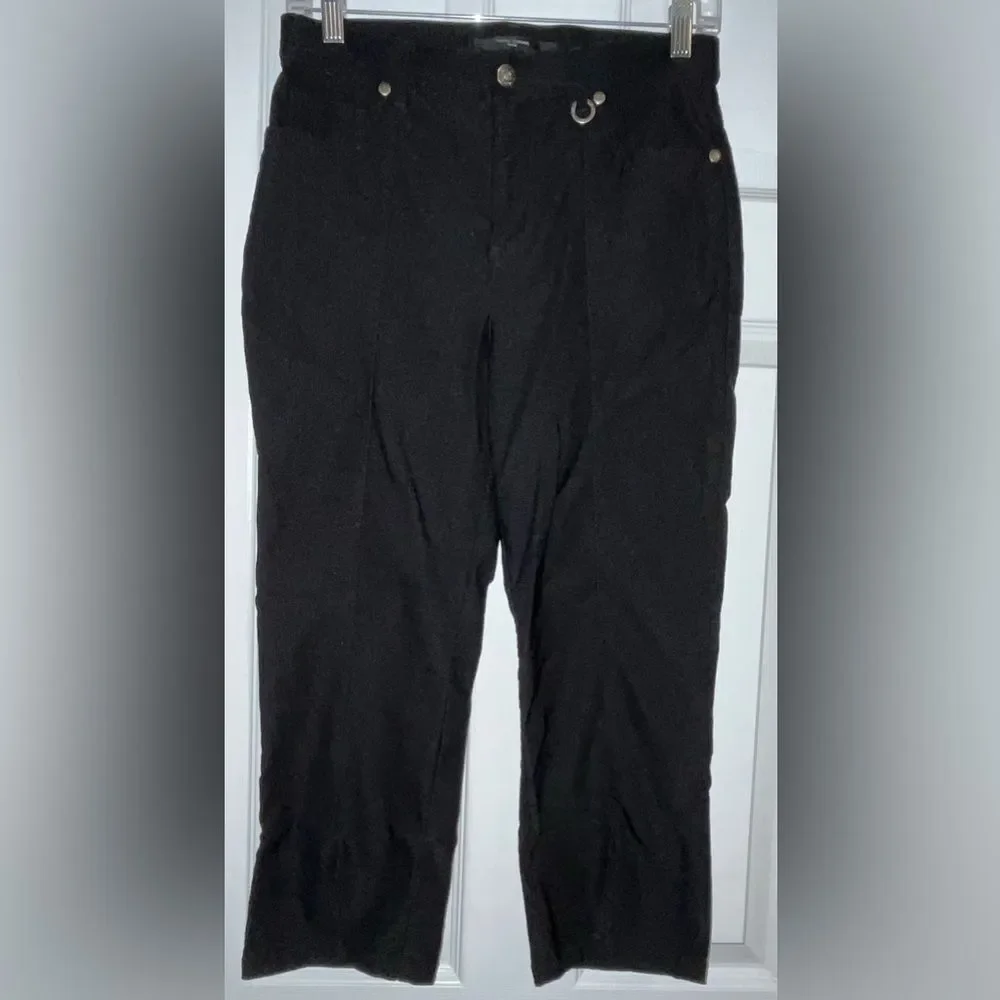 Simon Chang Black - Size 4 Pants stretch crop capri - front slit